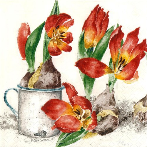 Serviette papier tulipe en pot mona svard