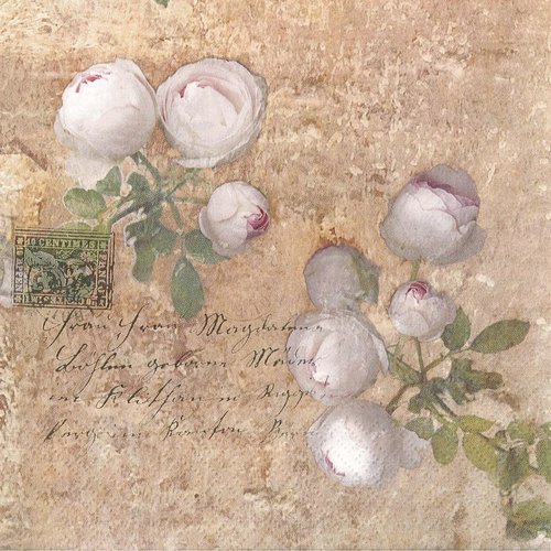 Serviette papier bouton de roses blanches lettre