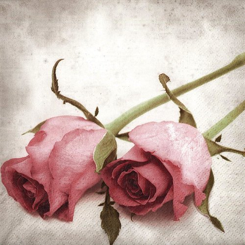 Serviette papier tige rose romantique