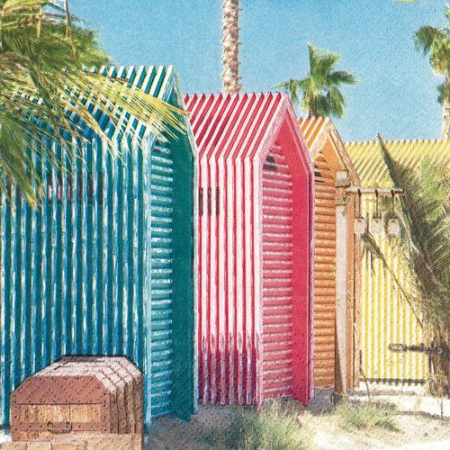 Serviette papier cabine de plage colorée