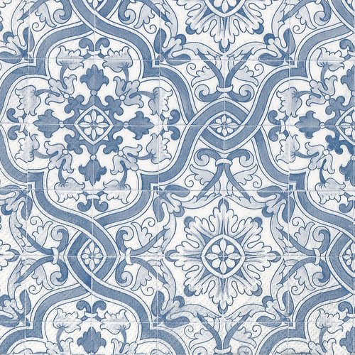 Serviette papier motif carreaux de ciment méditerranéen arabesque bleue