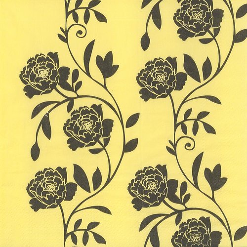 Serviette papier guirlande rose noire fond jaune