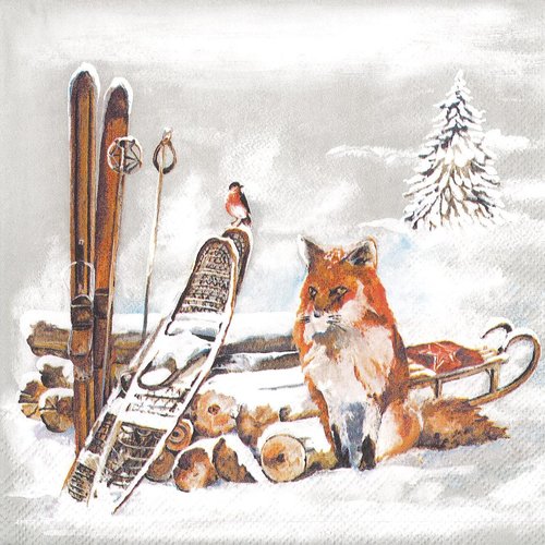 Serviette papier renard chouette et petit lapin sous la neige