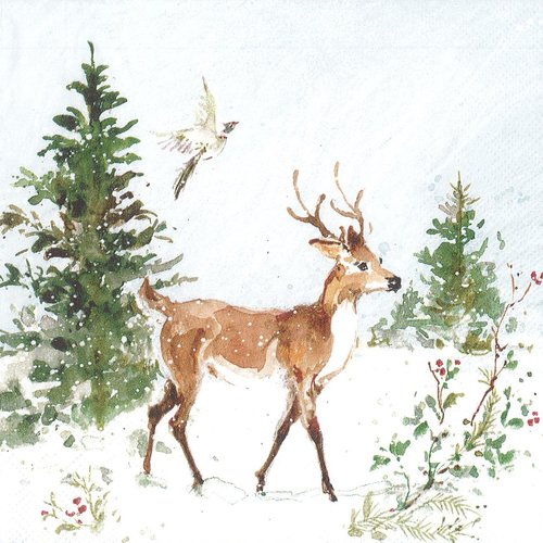 Serviette papier cerf et renne dans la neige dans la foret