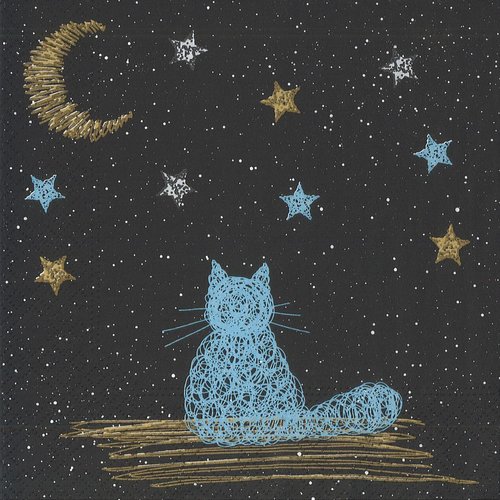 Serviette papier chat graffiti sous les étoiles