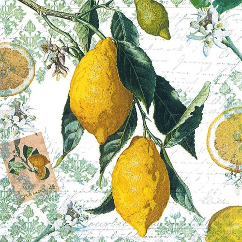 Serviette papier citron fleur et fruit