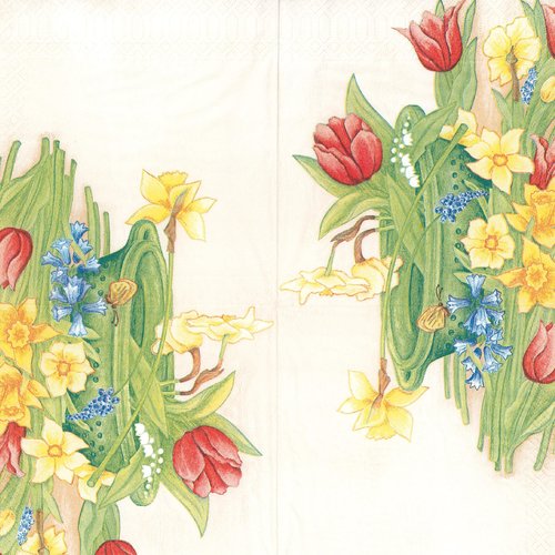 Serviette papier bouquet tulipe jonquille muguet