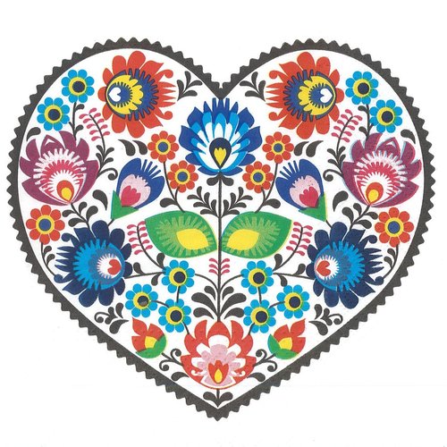 Serviette papier coeur de fleurs multicolores