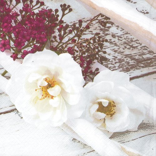 Serviette papier belle rose blanche
