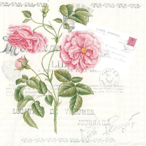 Serviette papier carte postale rose ancienne