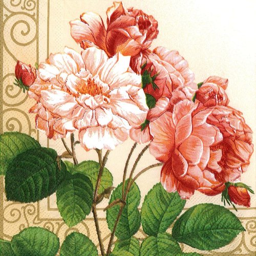 Serviette papier bouquet de rose cadre baroque
