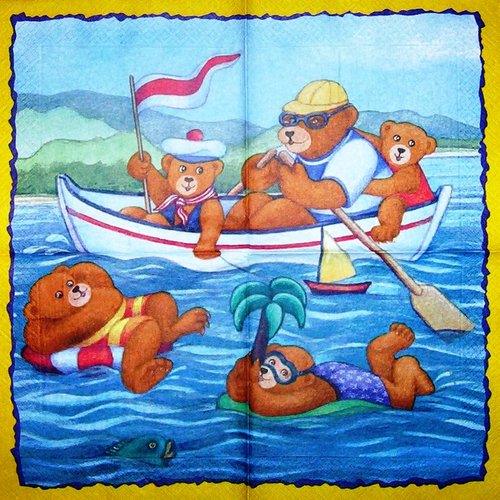 Serviette papier promenade des ours sur le lac