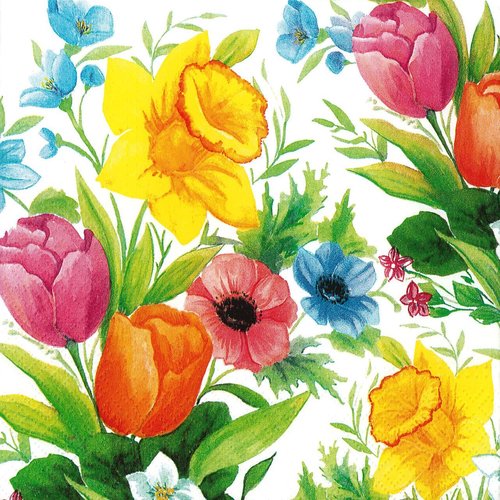 Serviette papier bouquet tulipes et jonquille