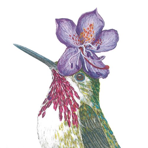 Serviette papier pat l'oiseau coiffé d'une fleur d'iris