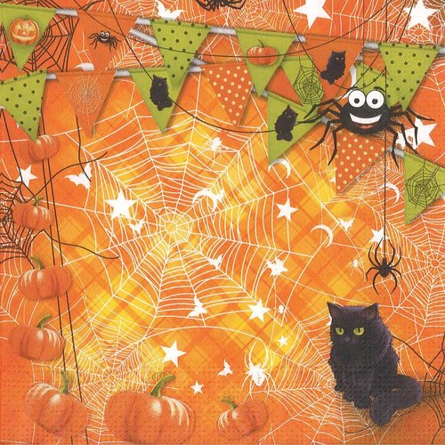 Serviette papier chat d'halloween et la petite araignée