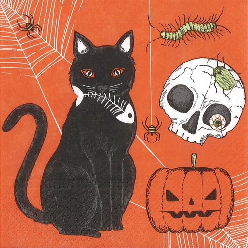 Serviette papier chat d'halloween et les potions mystérieuses