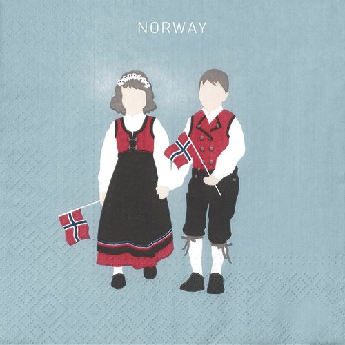 Serviette papier couple norvégiens tenue traditionnelle