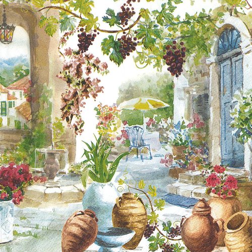 Serviette 33x33 mdw terrasse toscane fleurs et raisin