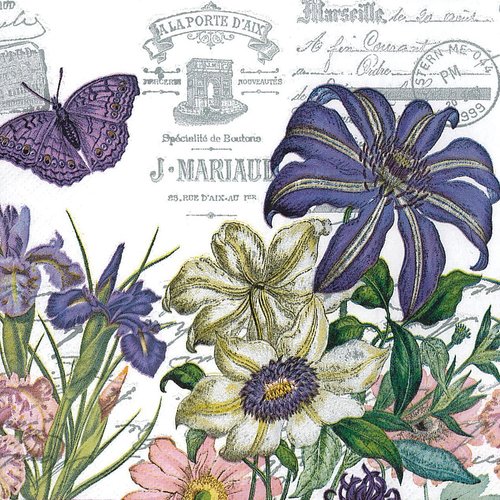 Serviette papier lettre de fleurs iris papillon