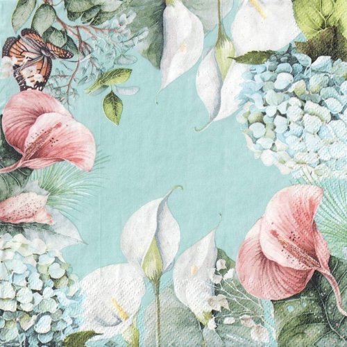 Serviette papier arum lys hortensia papillon