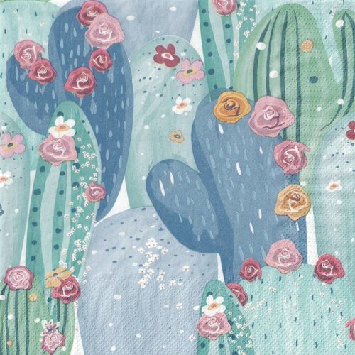 Serviette papier cactus et petites fleurs