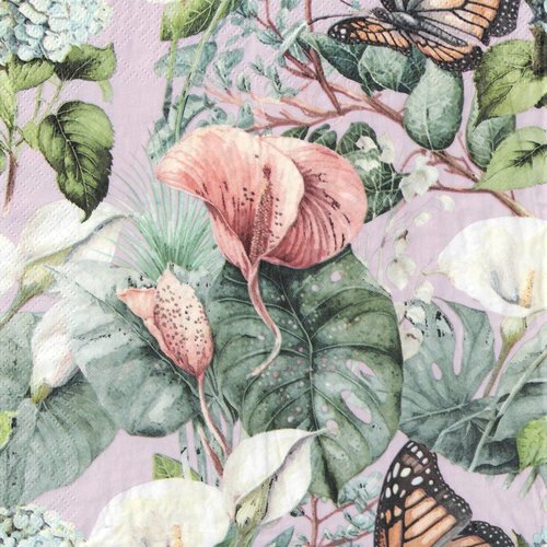 Serviette papier gf bouquetl lys hortensia arum papillon
