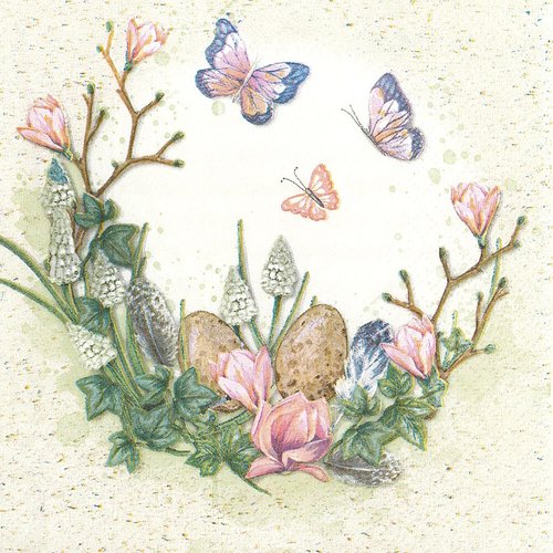 Serviette papier nid de fleurs et papillons