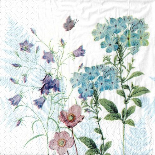 Petite serviette 25x25 fleurs délicates bleues et fougère
