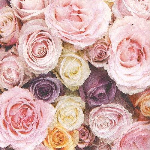 Serviette papier bouquet de rose blanche et rose