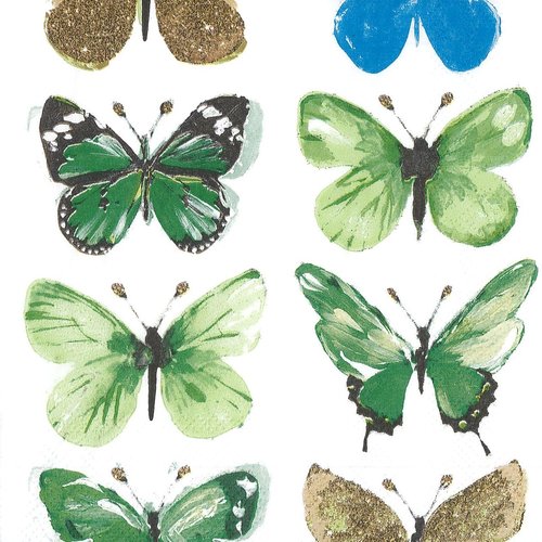 Serviette papier papillon vert et bleu