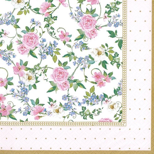 Serviette papier petites roses rose et blanche