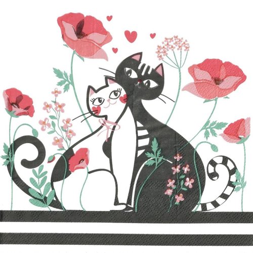 Serviette papier les chats dans les coquelicots