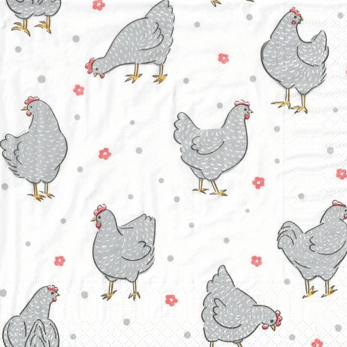 Serviette papier petites poulettes grises