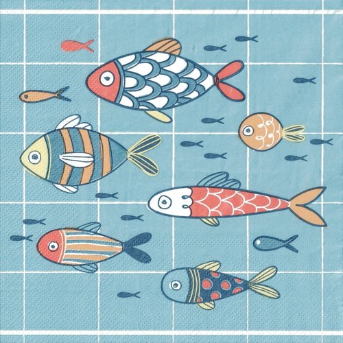 Serviette papier poissons multicolors