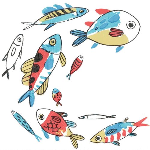 Serviette papier farandole de poissons