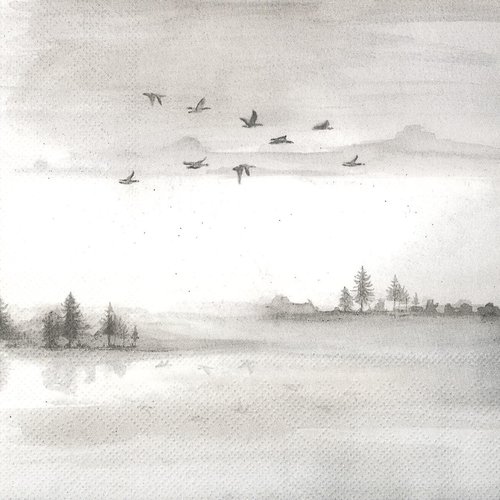 Serviette papier paysage de campagne vol de canard