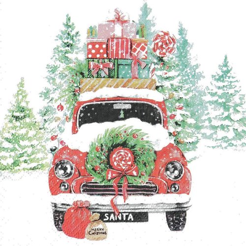 Serviette papier la voiture et le renne du père noel