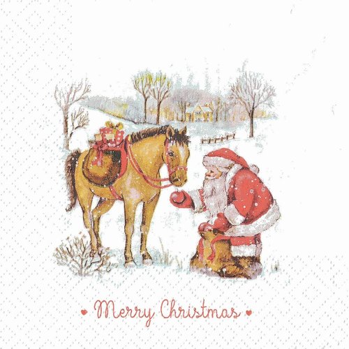 Serviette papier le père noel et le petit cheval