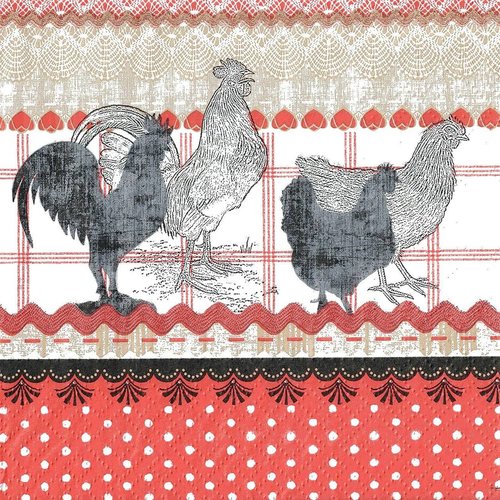 Serviette papier bordure poule et coq