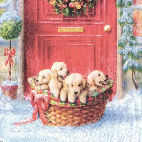Serviette papier labrador puppies panier de noel