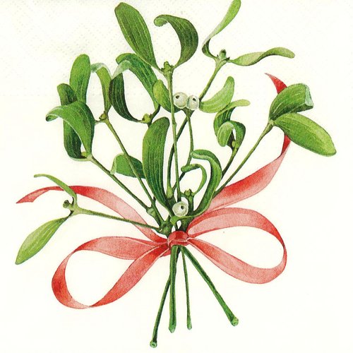 Serviette papier bouquet de gui ruban rouge