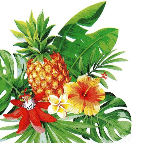 Serviette papier ananas et fleurs