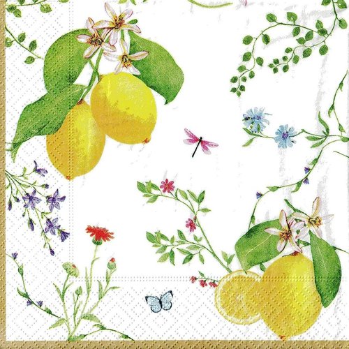 Serviette papier citron et fleurs