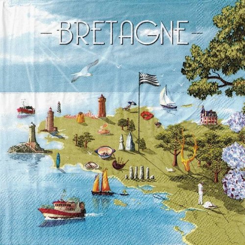 Serviette papier carte de bretagne bzh finistère