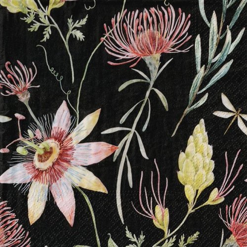 Serviette papier clématites et fleurs rouges