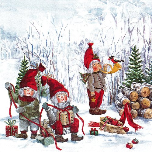 Serviette papier les enfants et les cadeaux de noel