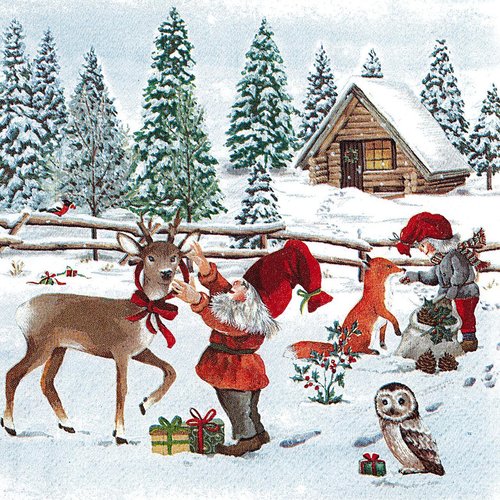 Serviette papier les lutins et les animaux de la foret