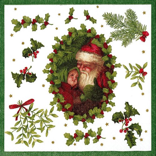 Serviette papier medaillon père noel et petit enfant