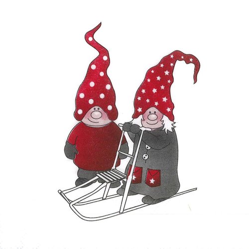 Serviette papier mde et mr lutin en luge
