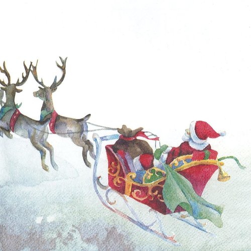 Serviette papier traineau du père noel dans le ciel
